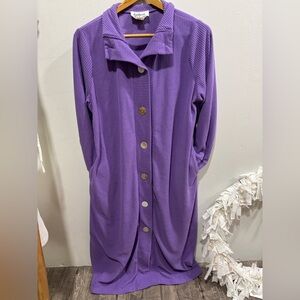 VTG Anthony Richard's womens long robe XL purple button up pockets housecoat